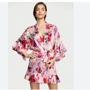 Victoria's Secret Purest Pink Midnight Blossom Flounce Satin Robe